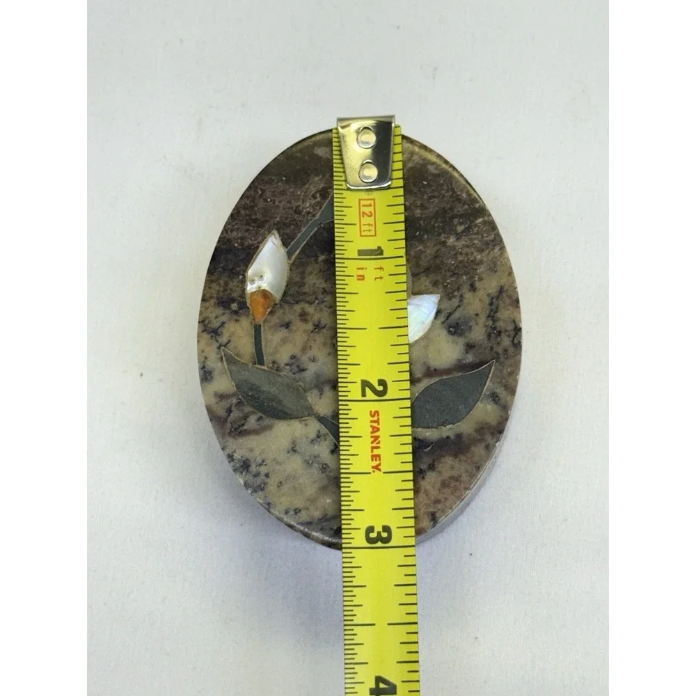VTG Mother of Pearl & Stone Inlay Soapstone Trinket Box